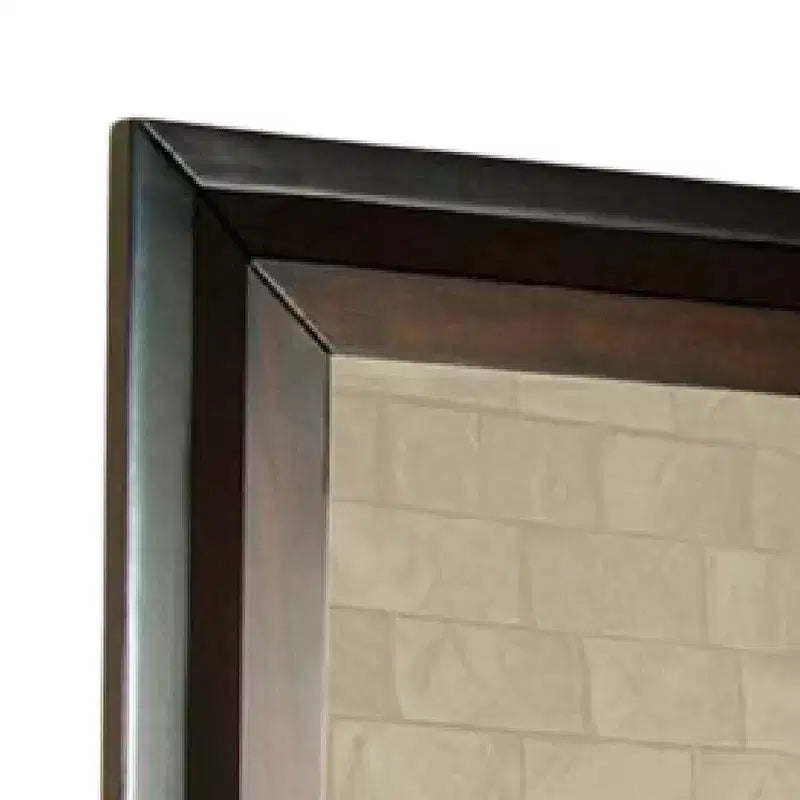 Dresser Mirror, 38 Inch Dark Walnut Brown and Black Solid Wood