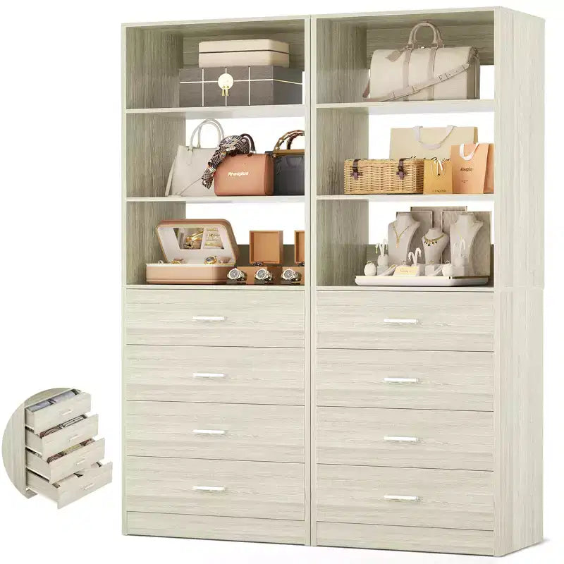 Closet Organizer System with Wood Drawers and Shelves