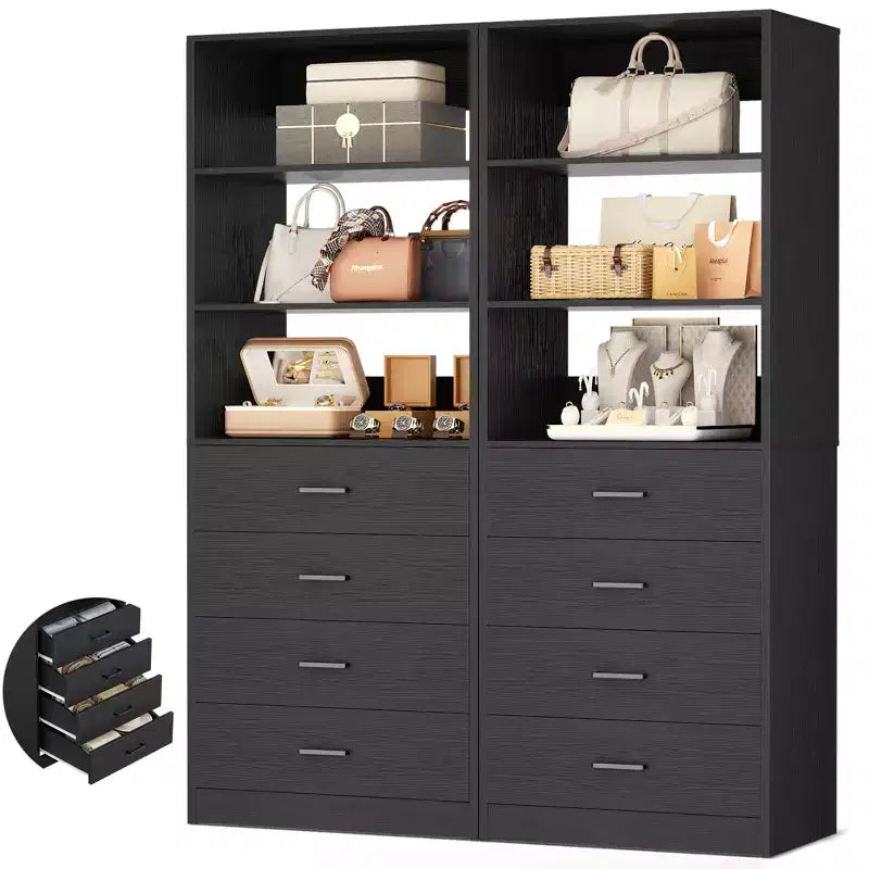 Closet Organizer System with Wood Drawers and Shelves