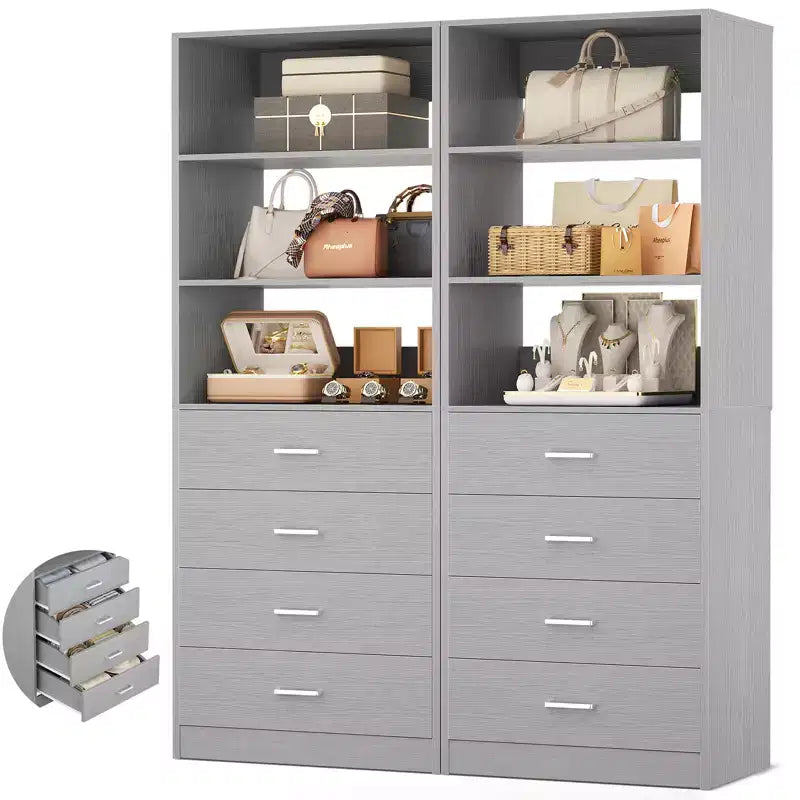 Closet Organizer System with Wood Drawers and Shelves