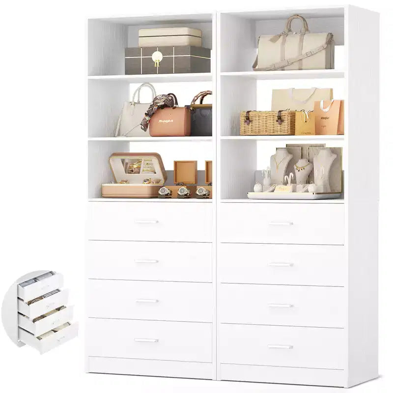 Closet Organizer System with Wood Drawers and Shelves
