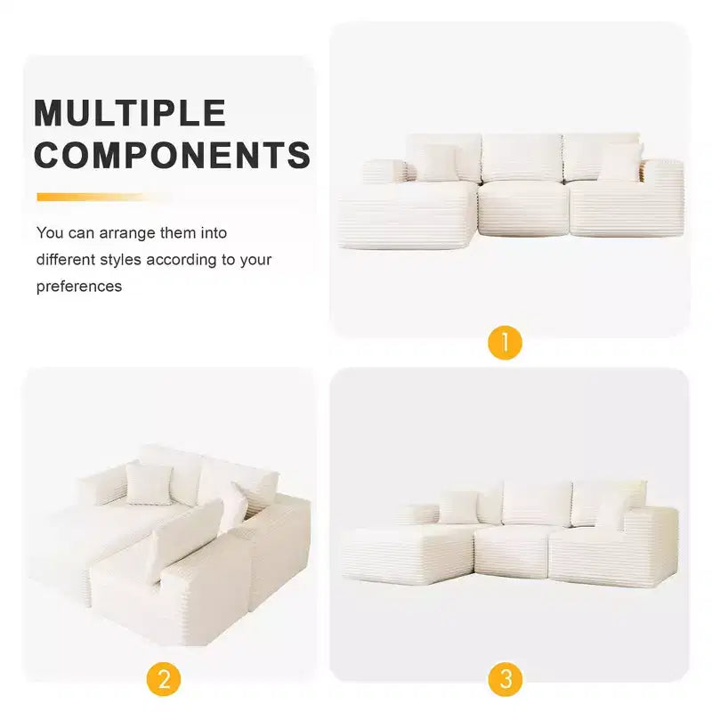 Modular Sectional Sofa with L-Shape Chaise Modern Upholstered Cloud Couches with Throw Pillows for Living Room Bedroom