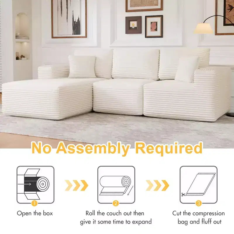 Modular Sectional Sofa with L-Shape Chaise Modern Upholstered Cloud Couches with Throw Pillows for Living Room Bedroom