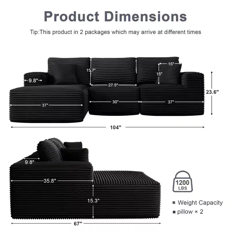 Modular Sectional Sofa with L-Shape Chaise Modern Upholstered Cloud Couches with Throw Pillows for Living Room Bedroom
