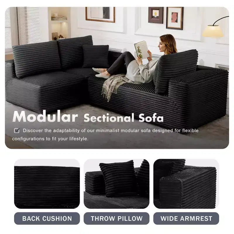 Modular Sectional Sofa with L-Shape Chaise Modern Upholstered Cloud Couches with Throw Pillows for Living Room Bedroom