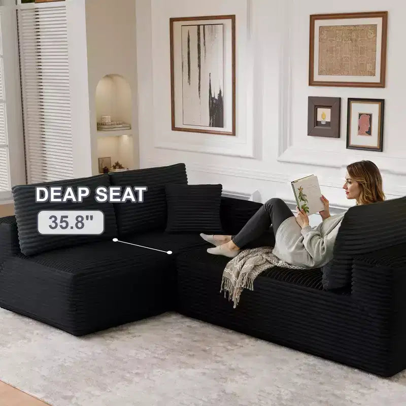Modular Sectional Sofa with L-Shape Chaise Modern Upholstered Cloud Couches with Throw Pillows for Living Room Bedroom
