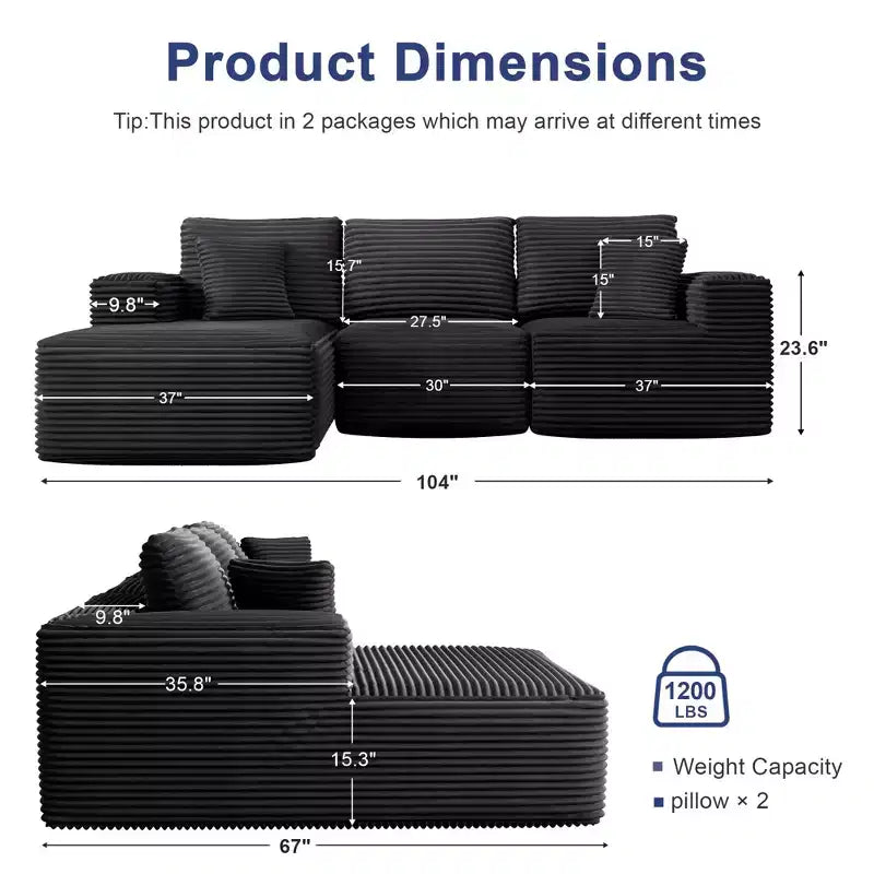 Modular Sectional Sofa with L-Shape Chaise Modern Upholstered Cloud Couches with Throw Pillows for Living Room Bedroom