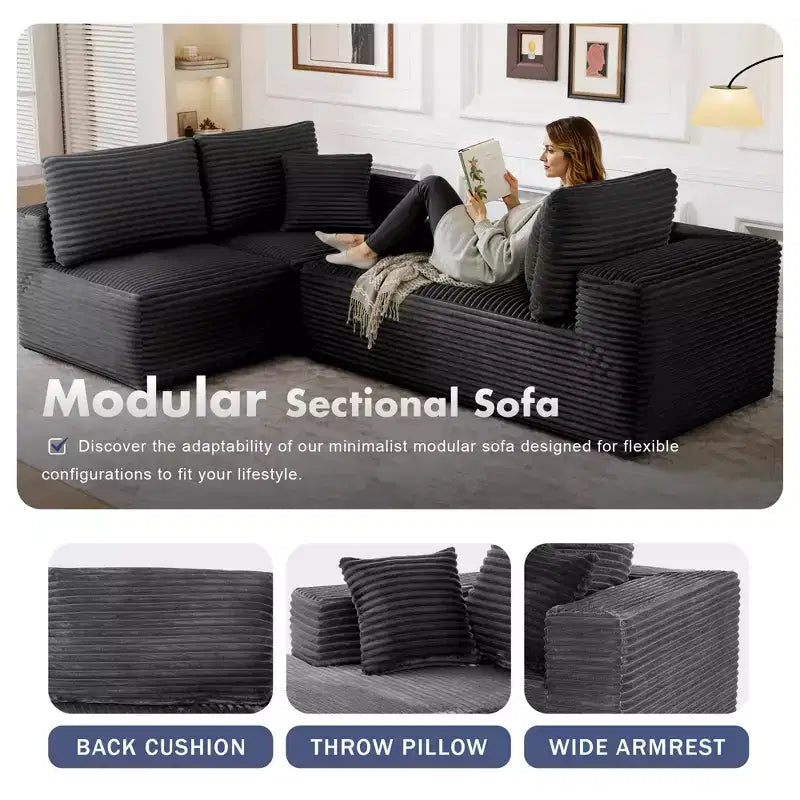 Modular Sectional Sofa with L-Shape Chaise Modern Upholstered Cloud Couches with Throw Pillows for Living Room Bedroom