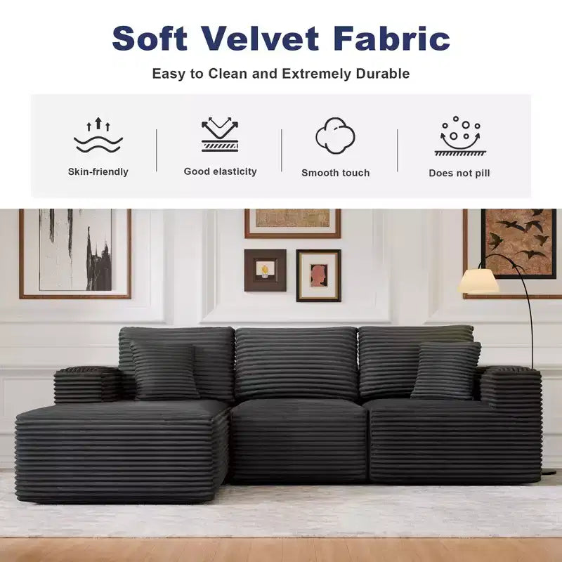 Modular Sectional Sofa with L-Shape Chaise Modern Upholstered Cloud Couches with Throw Pillows for Living Room Bedroom