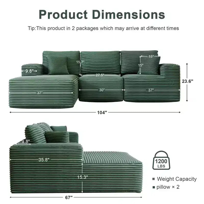 Modular Sectional Sofa with L-Shape Chaise Modern Upholstered Cloud Couches with Throw Pillows for Living Room Bedroom