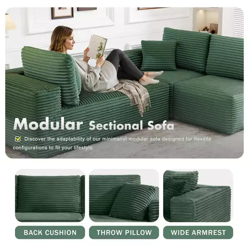 Modular Sectional Sofa with L-Shape Chaise Modern Upholstered Cloud Couches with Throw Pillows for Living Room Bedroom