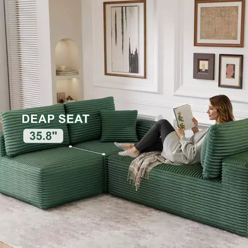 Modular Sectional Sofa with L-Shape Chaise Modern Upholstered Cloud Couches with Throw Pillows for Living Room Bedroom