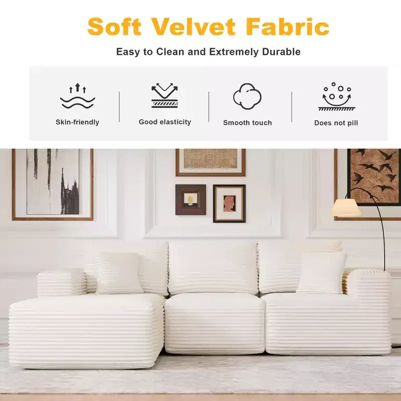 Modular Sectional Sofa with L-Shape Chaise Modern Upholstered Cloud Couches with Throw Pillows for Living Room Bedroom