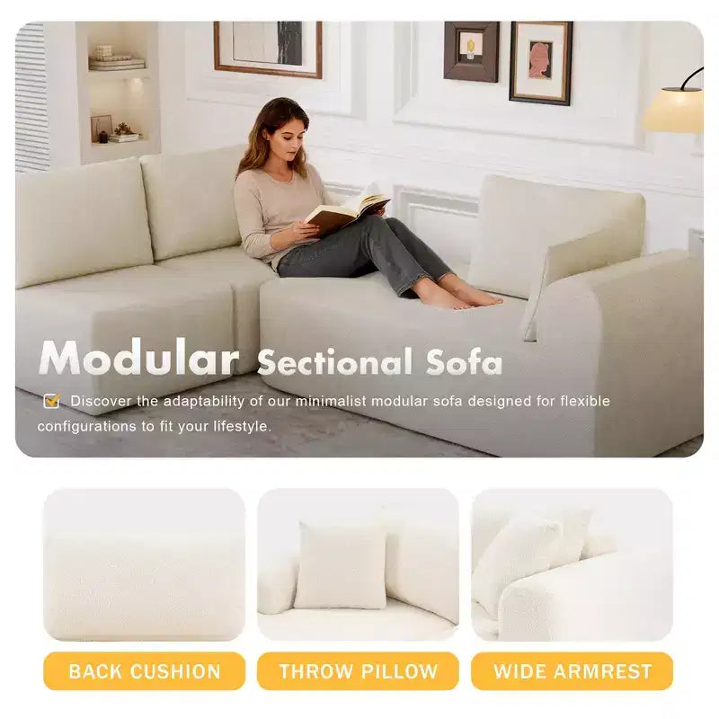 Modular Sectional Sofa with L-Shape Chaise Modern Upholstered Cloud Couches with Throw Pillows for Living Room Bedroom