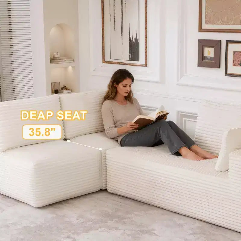Modular Sectional Sofa with L-Shape Chaise Modern Upholstered Cloud Couches with Throw Pillows for Living Room Bedroom