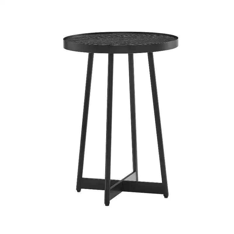 Round Metal & Wood Accent Table for Living Room, Modern Black