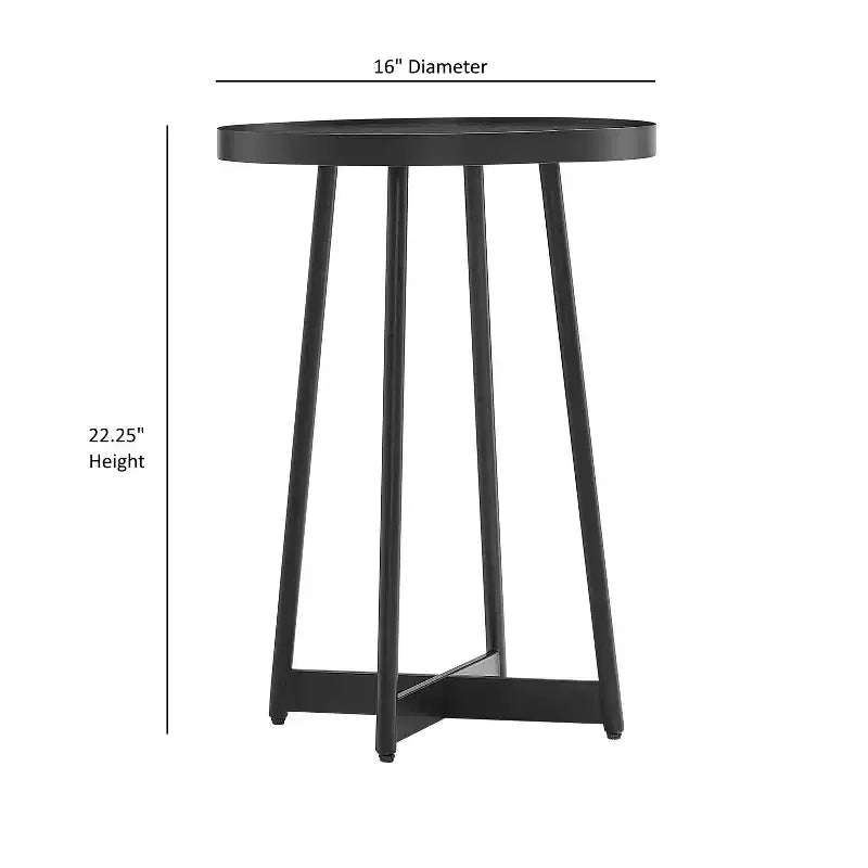 Round Metal & Wood Accent Table for Living Room, Modern Black