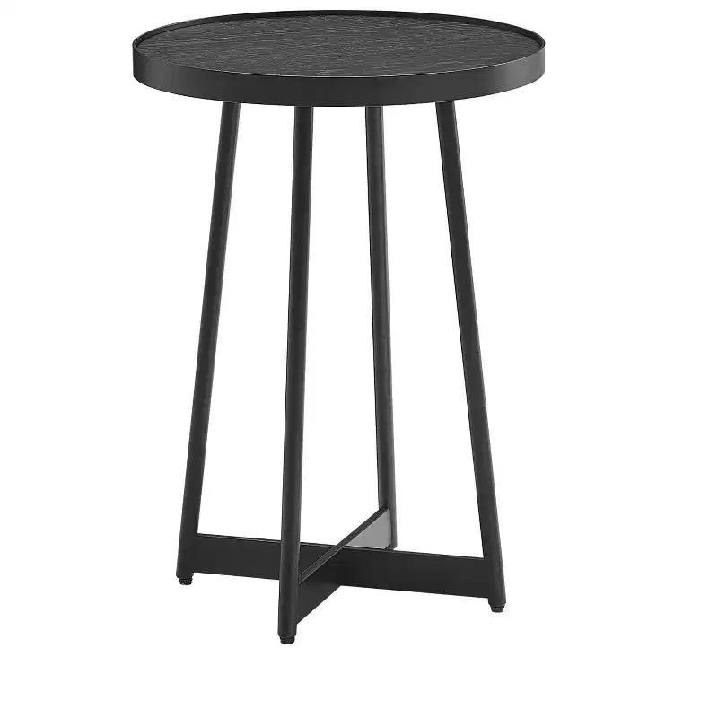 Round Metal & Wood Accent Table for Living Room, Modern Black