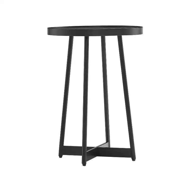 Round Metal & Wood Accent Table for Living Room, Modern Black