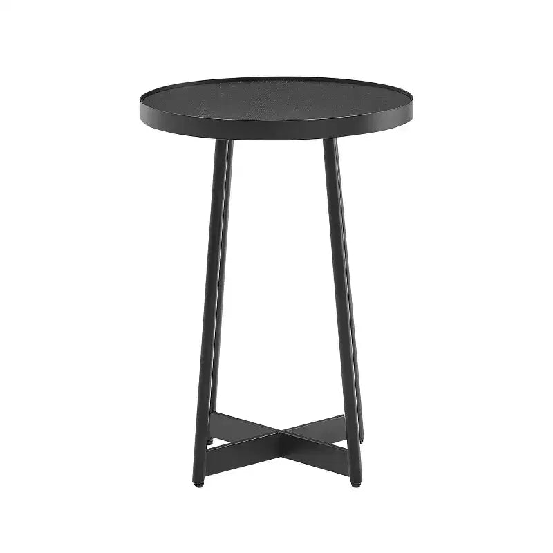 Round Metal & Wood Accent Table for Living Room, Modern Black