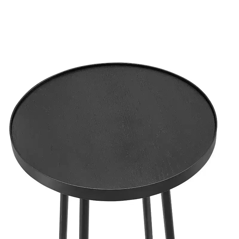Round Metal & Wood Accent Table for Living Room, Modern Black