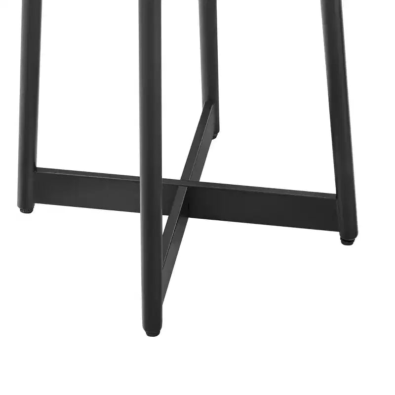 Round Metal & Wood Accent Table for Living Room, Modern Black