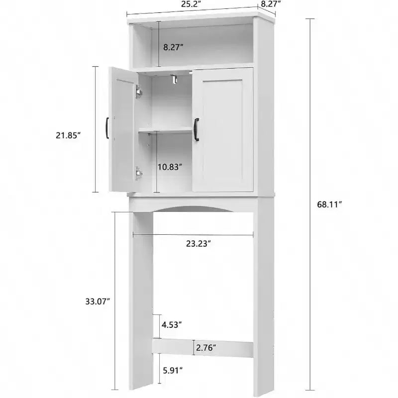 Over Toilet Storage Cabinet Space Saver Shelf White Bathroom Organizer with Adjustable Shelf and Double Doors