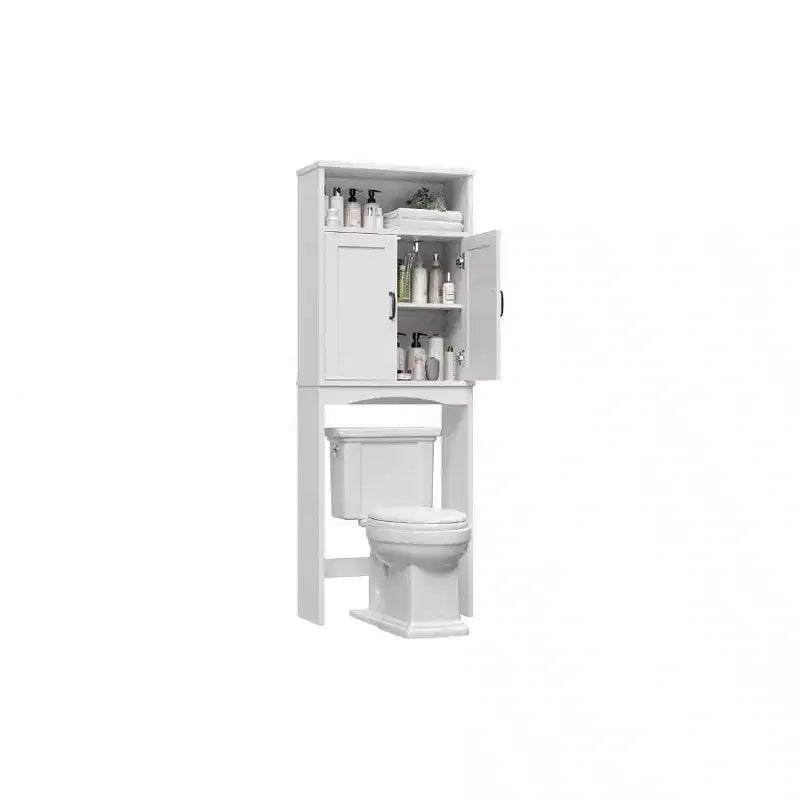 Over Toilet Storage Cabinet Space Saver Shelf White Bathroom Organizer with Adjustable Shelf and Double Doors