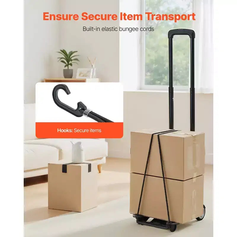 Folding Hand Truck, 110 lbs Load Capacity, Collapsible Luggage Cart with 2 Wheels & 1 Elastic Rope, Utility Dolly Platform Cart, Black