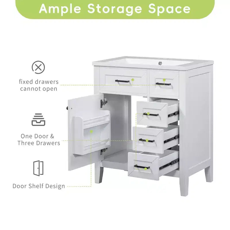Bathroom Vanity without Sink Cabinet Base Solid Frame MDF Drawers Green