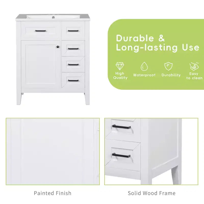 Bathroom Vanity without Sink Cabinet Base Solid Frame MDF Drawers Green