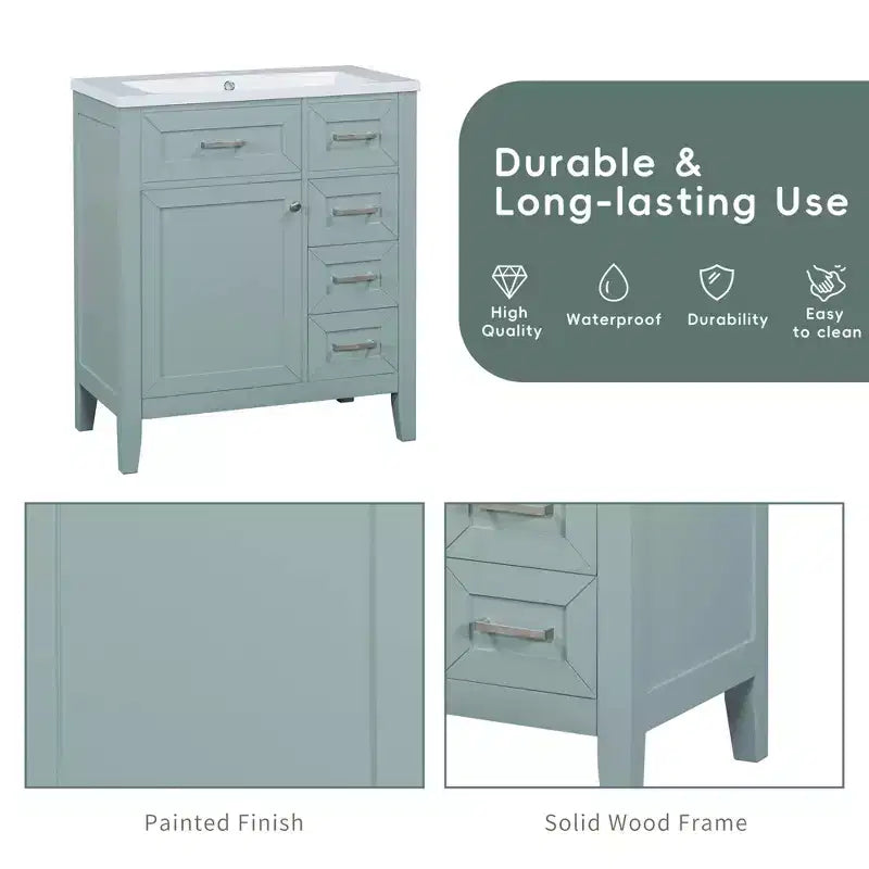 Bathroom Vanity without Sink Cabinet Base Solid Frame MDF Drawers Green