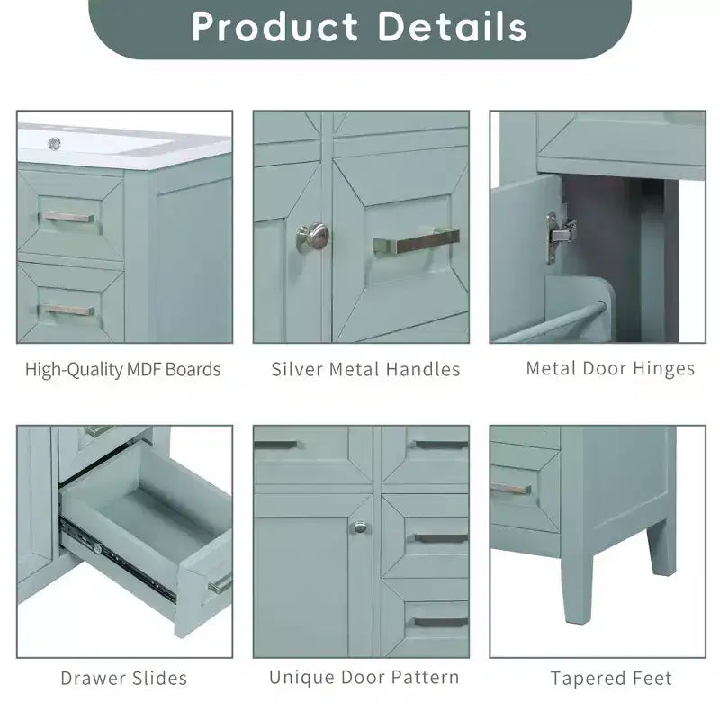 Bathroom Vanity without Sink Cabinet Base Solid Frame MDF Drawers Green
