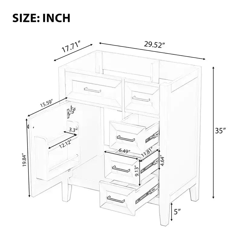 Bathroom Vanity without Sink Cabinet Base Solid Frame MDF Drawers Green