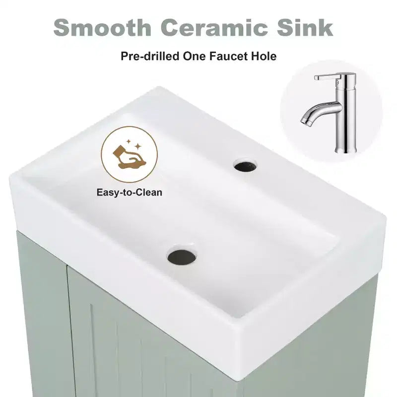 Bathroom Vanity Ceramic Sink MDF Storage Drawer Side Shelf Golden Handle Small Bathroom