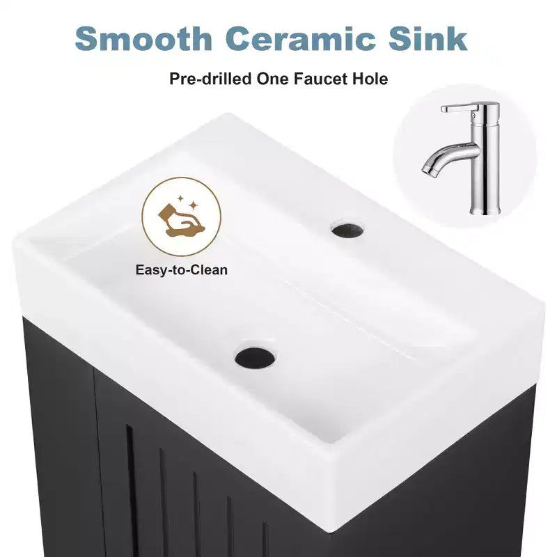 Bathroom Vanity Ceramic Sink MDF Storage Drawer Side Shelf Golden Handle Small Bathroom