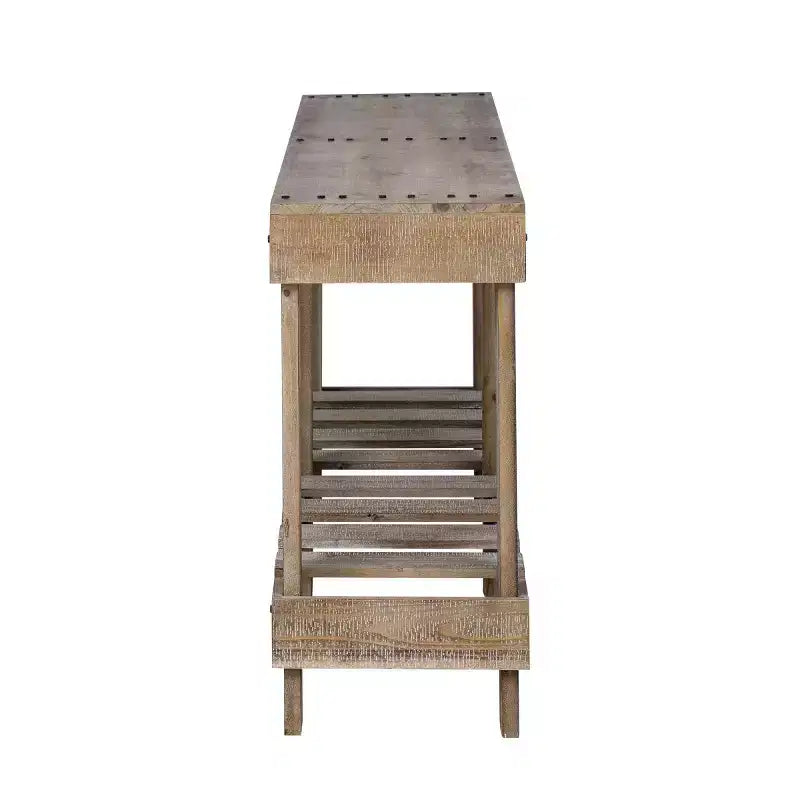 62.9 Farmhouse Entryway Console Table with Storage Shelf, Solid Fir Wood Hallway Table with Metal Rivet Accents for Living Room - Panipeachy