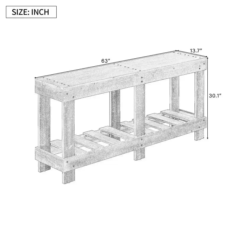 62.9 Farmhouse Entryway Console Table with Storage Shelf, Solid Fir Wood Hallway Table with Metal Rivet Accents for Living Room - Panipeachy