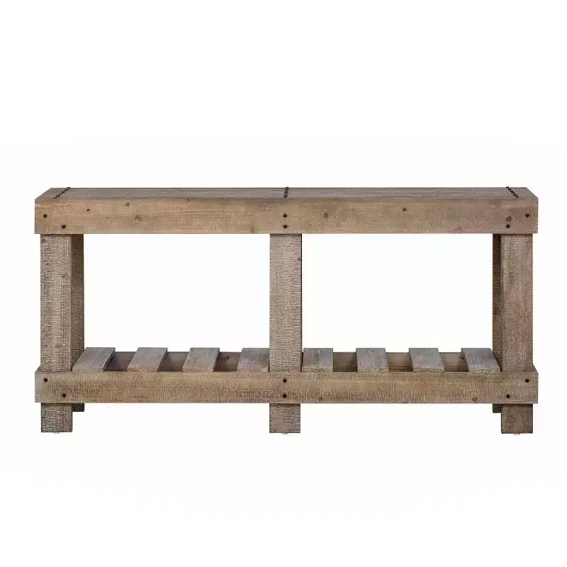 62.9 Farmhouse Entryway Console Table with Storage Shelf, Solid Fir Wood Hallway Table with Metal Rivet Accents for Living Room - Panipeachy
