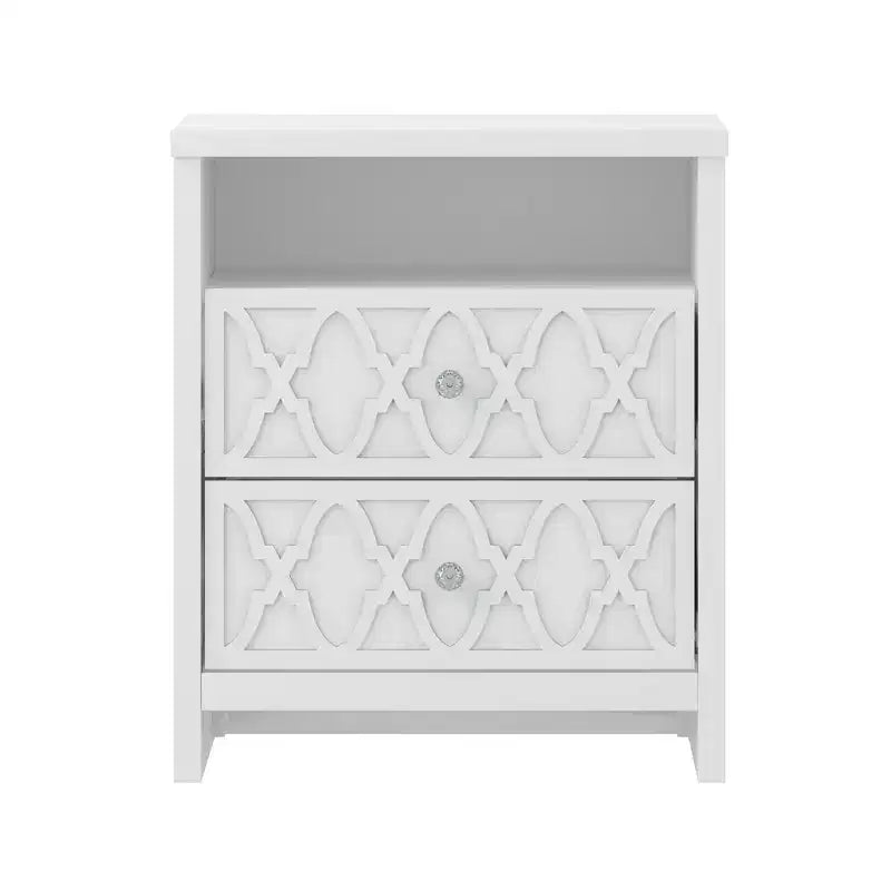2-Drawer Nightstand with Open Shelf in White 22.8 W  15.7 D  26.8 H