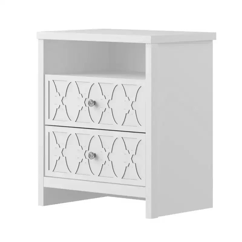 2-Drawer Nightstand with Open Shelf in White 22.8 W  15.7 D  26.8 H