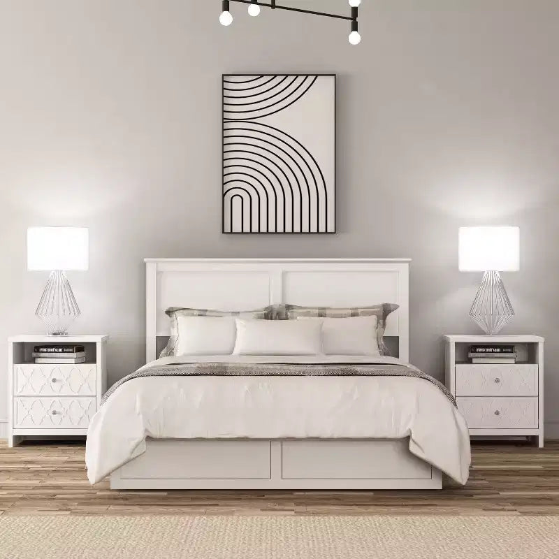 2-Drawer Nightstand with Open Shelf in White 22.8 W  15.7 D  26.8 H