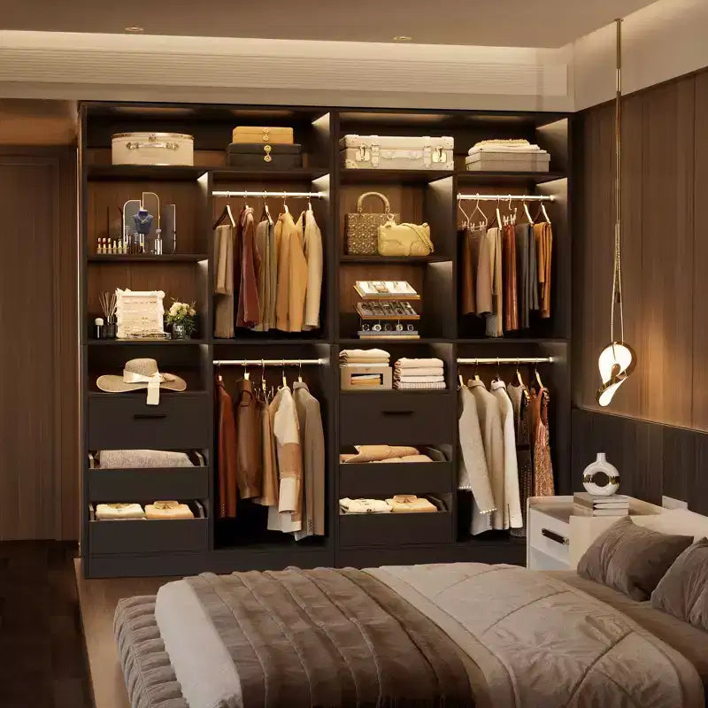 36-In Closet Organizer with Wood Drawers, Freestanding Closet System with Hanging Rods