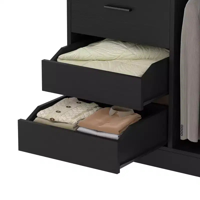 36-In Closet Organizer with Wood Drawers, Freestanding Closet System with Hanging Rods