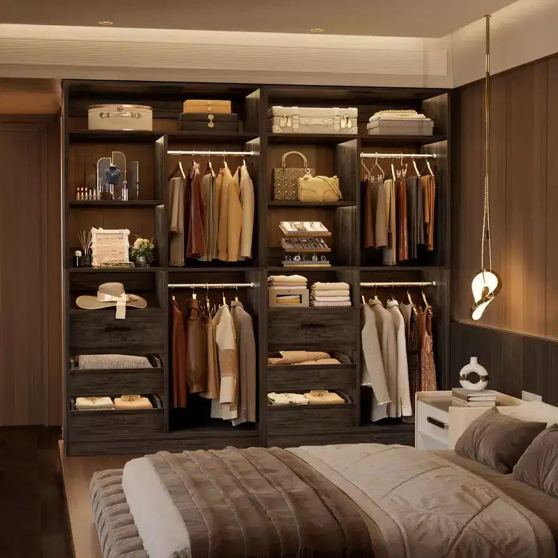 36-In Closet Organizer with Wood Drawers, Freestanding Closet System with Hanging Rods
