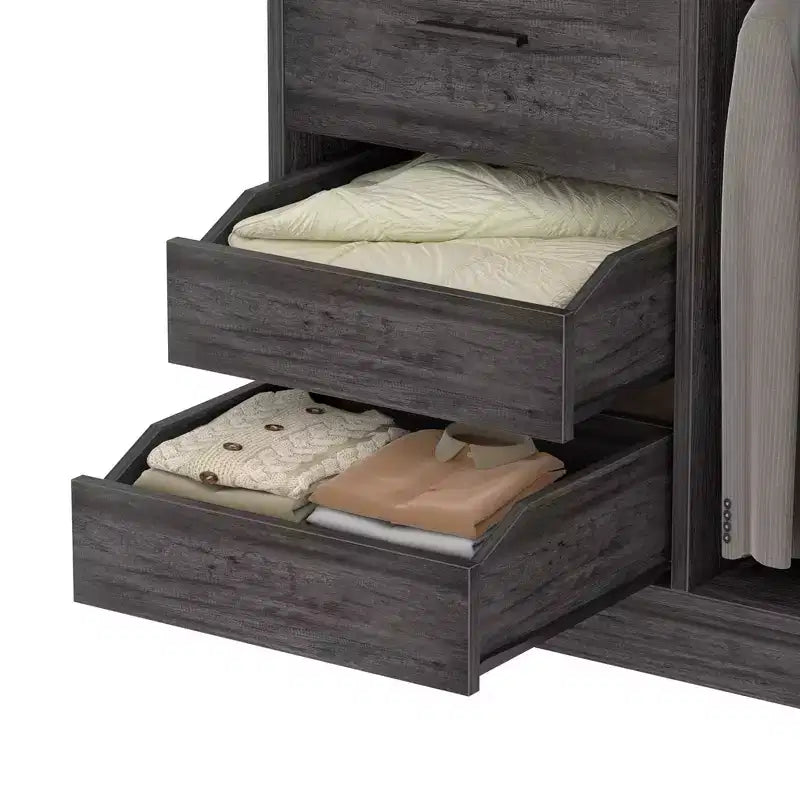 36-In Closet Organizer with Wood Drawers, Freestanding Closet System with Hanging Rods