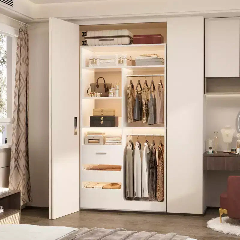36-In Closet Organizer with Wood Drawers, Freestanding Closet System with Hanging Rods