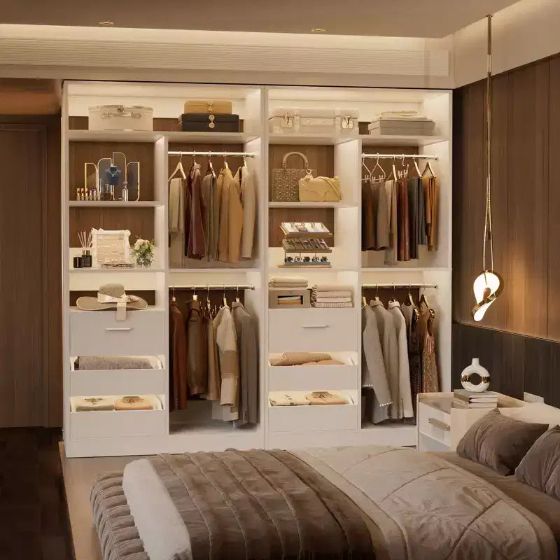 36-In Closet Organizer with Wood Drawers, Freestanding Closet System with Hanging Rods