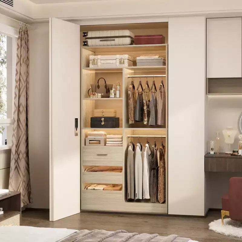 36-In Closet Organizer with Wood Drawers, Freestanding Closet System with Hanging Rods