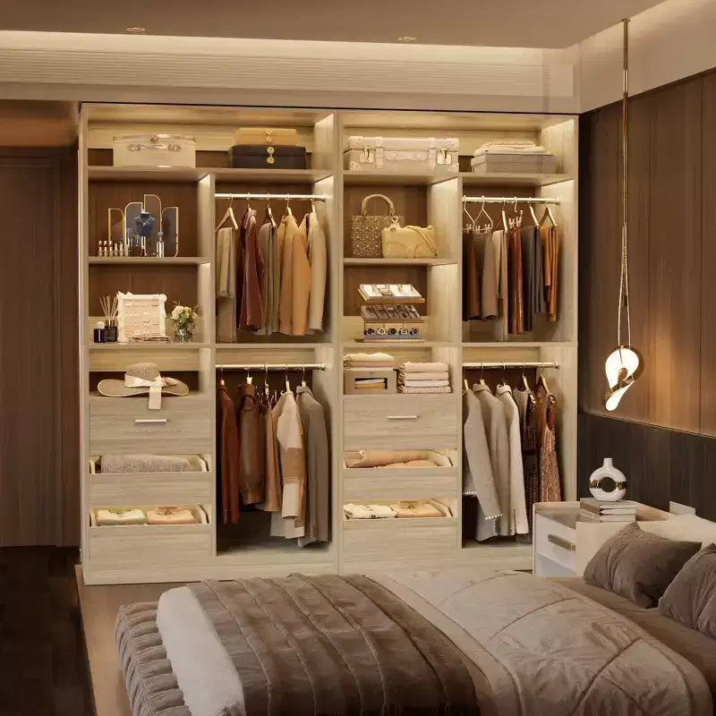 36-In Closet Organizer with Wood Drawers, Freestanding Closet System with Hanging Rods